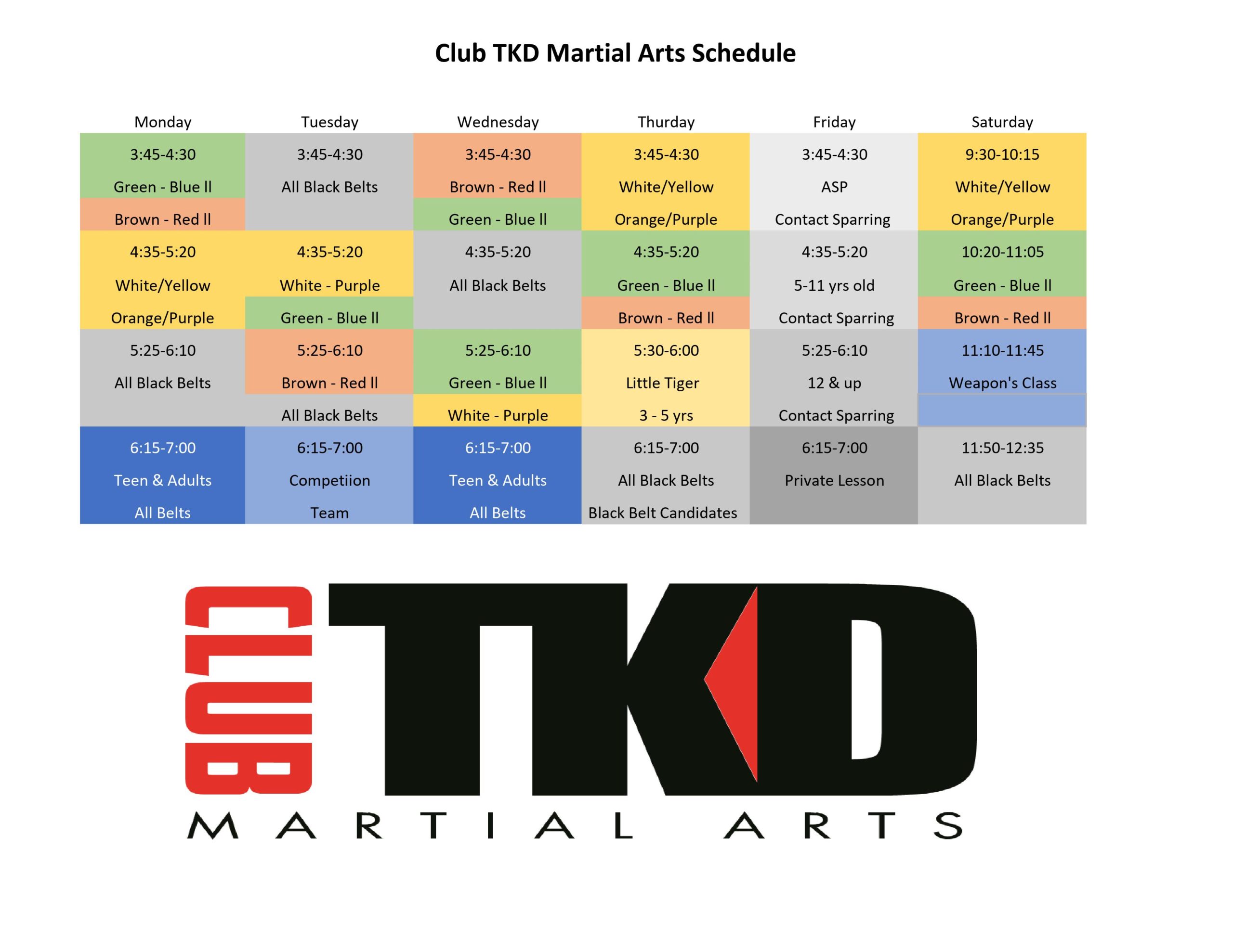 Club Tkd Schedule 9 19 2021 Club TKD Martial Arts